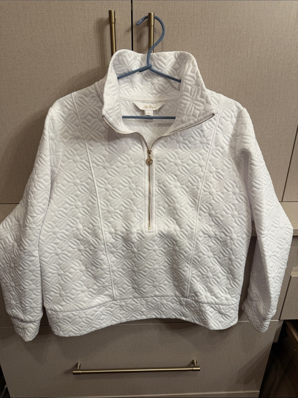 Lilly Pulitzer White Quilted Half-Zip Cowl Sweater